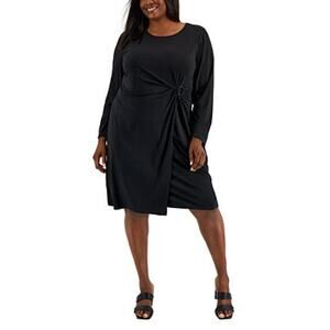 NWT Calvin Klein Plus Black Long Sleeve Faux Wrap Dress Wmns Sz XL Career Office